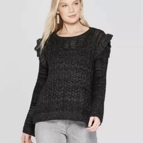 Know Rose Dark Green Ruffle Shoulder Cotton and Wool Blend Knit Sweater Size XXL - Picture 13 of 13